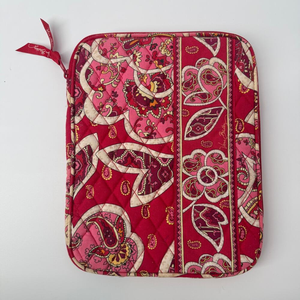 Vera Bradley Rosy Posies Tablet Sleeve E Reader Quilted Retired Red Pink Cottage